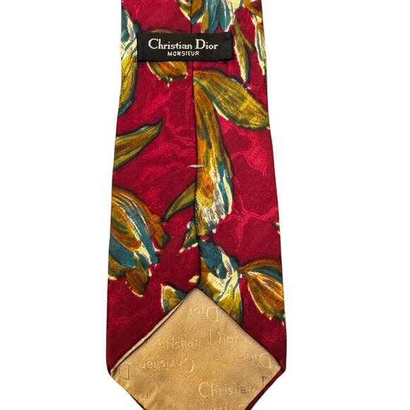 Vintage Christian Dior Monsieur Silk Tie – Red Floral Pattern - Picture 4 of 4